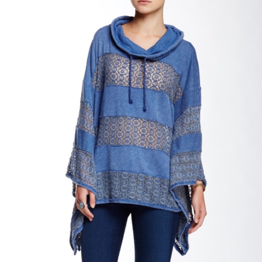 Free People | Blue “mama” Crochet Poncho